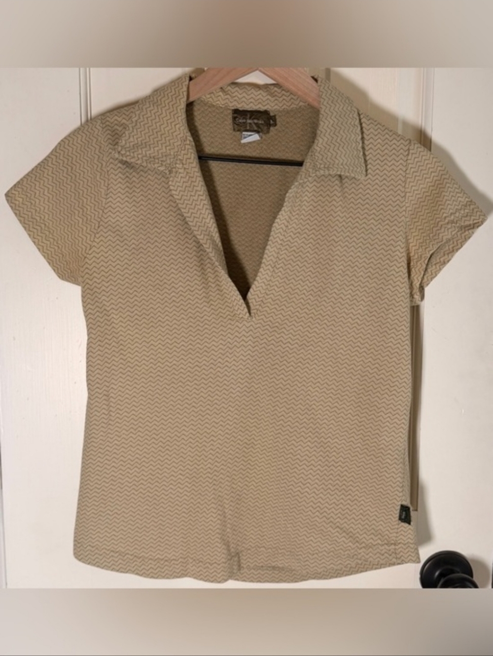 Calvin Klein Khakis Vintage Beige Polo Top Size Medium - Picture 4 of 13
